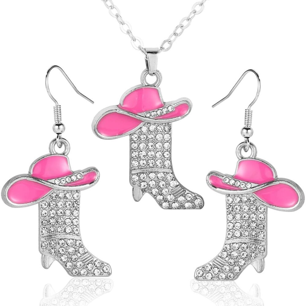 Cowgirl Cowboy Jewelry Set, Bohemian Rhinestone Western Boots Earrings & Cowgirl
